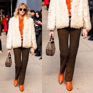 Theory For Scoop Leather Brown Pants Suede Straight Leg Trousers Size 2